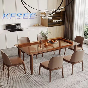 180*90*75 סנטימטר זכוכית עץ יוקרה ההגירה Kfsee שולחן האוכל