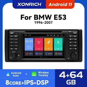 2 Din 4GB אלחוטית Carplay אנדרואיד 12 נגן DVD לרכב על ב. מ. וו סדרה 5 E39 X5 E53 אודיו 8 Core GPS סטריאו ניווט RDS Wifi DSP