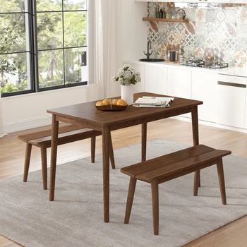 3 יח ' עץ שולחן האוכל סט ריהוט למטבח עבור 4 המודרנית סט שולחן עם 2 ספסלים מרווחים השולחן במטבח חדר האוכל.