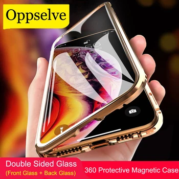 360 מעלות דו צדדי, זכוכית מגנטי ספיחה מקרה טלפון עבור iPhone XR XS מקס X 8 7 6 6S Plus מתכת מגנט זכוכית מחוסמת Capinhas