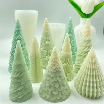 3D עץ חג המולד נר סיליקון עובש DIY חג המולד נר הערכה להכנת סבון בעבודת יד טיח שרף אפייה כלים מתנות חג