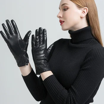 GOURS חורף אמיתי כפפות עור לנשים שחור מקורי עזים כפפות אופנה צמר בטנה חם רך נהג חדש, הגעה GSL055