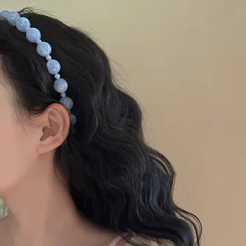 Haimeikang כחול חרוזים לשיער בנות קוריאני מתוק להקות שיער לנשים לוח שיער חישוקים אופנה, אביזרי שיער הראש
