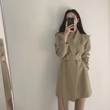M211 ז ' קט לנשים 2022 האביב והסתיו קוריאנית סגנון חופשי להבין מחמיא חגורת אמצע אורך חאקי קטן חליפה