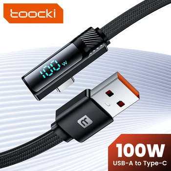 Toocki 6א 100W תצוגה דיגיטלית כבל USB 66W סוג C מהירות טעינת מטען USB-C כבלים עבור Xiaomi Huawei פוקו Samsung Oneplus