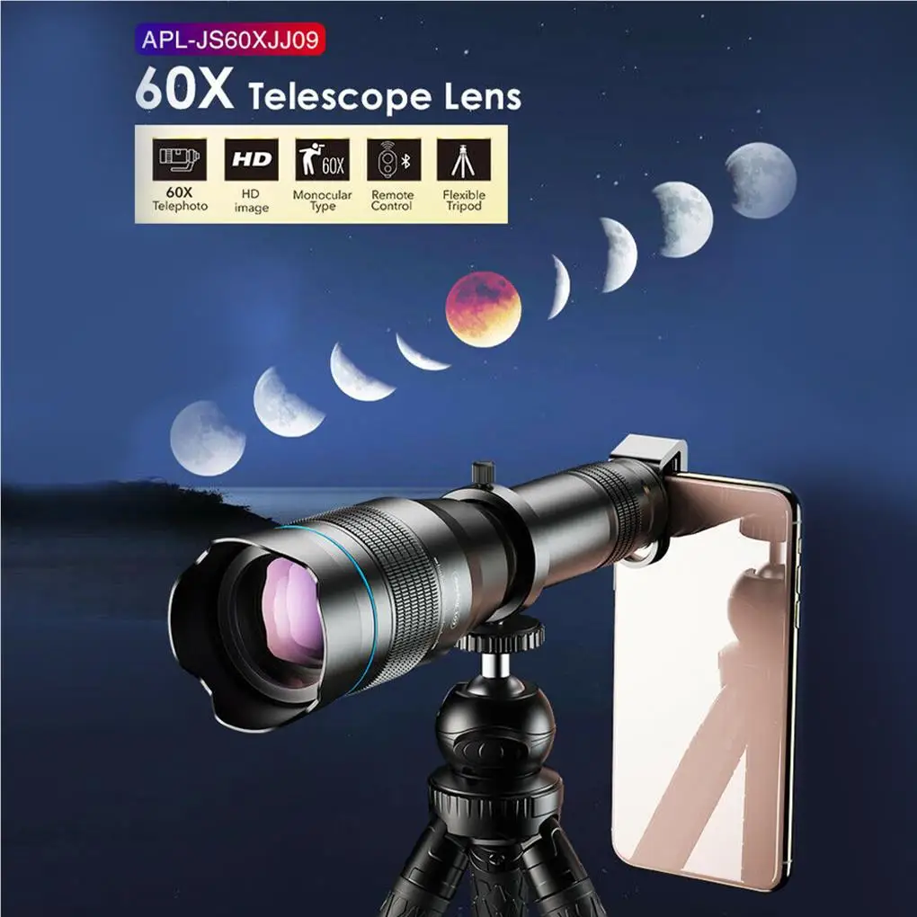 APEXEL HD 60X טלסקופ עדשה מקצועית טלפון נייד משקפת אסטרונומית זום עדשה עם חצובה עבור טלפונים חכמים iPhone - 0