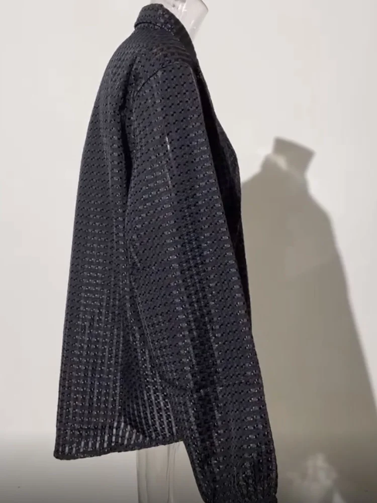 Eshin צווארון פולו שרוול ארוך בודד עם חזה חולצת פסים לנשים 2023 סתיו אופנה נשית חדשה מקסימום חולצה Y2k TH4207 - 5