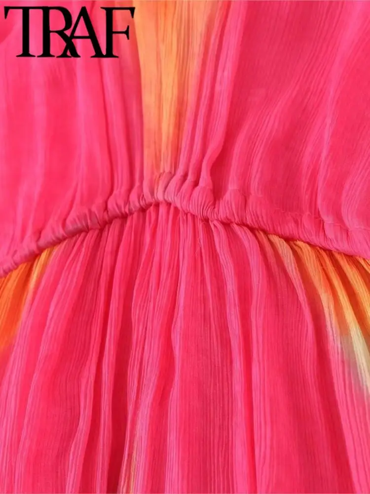 TRAF האישה אופנה חרוזים לקשור את צבע השמלה מזדמנים V צוואר רופף Lartern שרוול Midi שמלות ארוכות Vestidos החלוק 2023 - 4