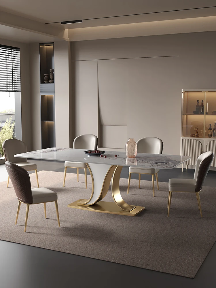 איטלקי רוק צלחת האוכל שולחן מינימליסטי ביתיים באיכות גבוהה המודרנית אור פשוט יוקרה אורז שולחן כיסא משולב - 0