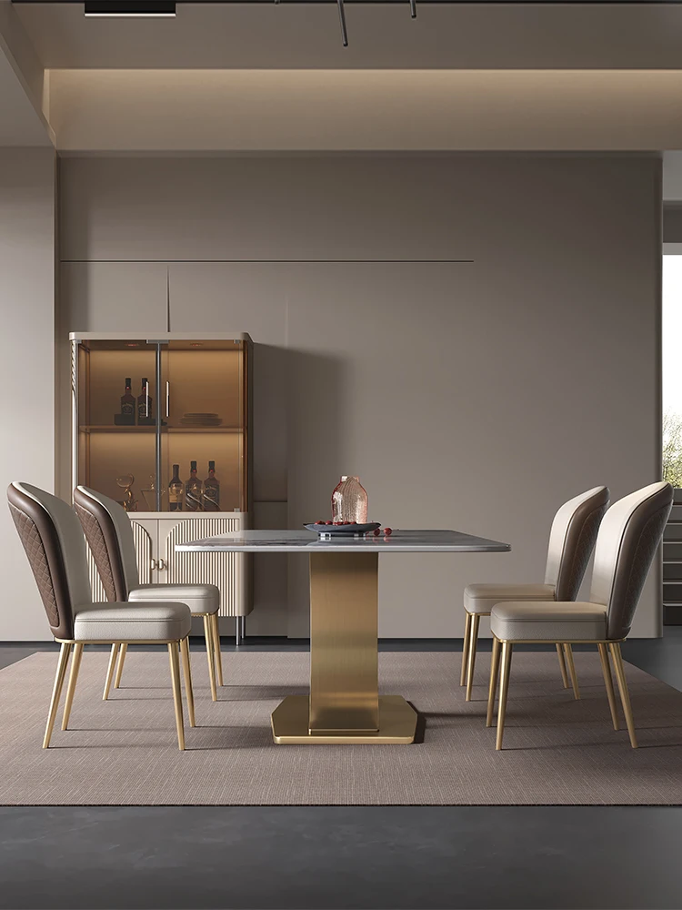 איטלקי רוק צלחת האוכל שולחן מינימליסטי ביתיים באיכות גבוהה המודרנית אור פשוט יוקרה אורז שולחן כיסא משולב - 3