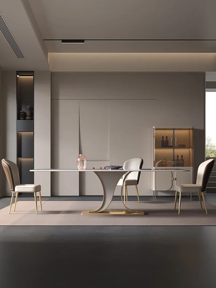 איטלקי רוק צלחת האוכל שולחן מינימליסטי ביתיים באיכות גבוהה המודרנית אור פשוט יוקרה אורז שולחן כיסא משולב - 4