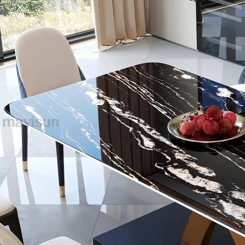 המטבח מלבן שולחן כיסא שילוב איטלקי משק הבית לוח ריהוט קפה שולחן נירוסטה בסיס שולחן האוכל - 4