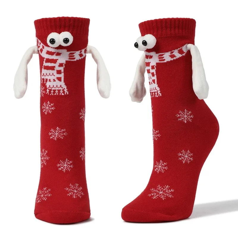 חג המולד מגנטי היניקה יד ביד גרביים שחור לבן יוניסקס מחזיקים ידיים גרביים ארוכות בנות Harajuku זוג חמוד גרב כותנה - 0