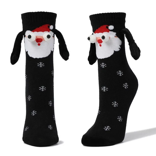 חג המולד מגנטי היניקה יד ביד גרביים שחור לבן יוניסקס מחזיקים ידיים גרביים ארוכות בנות Harajuku זוג חמוד גרב כותנה - 2