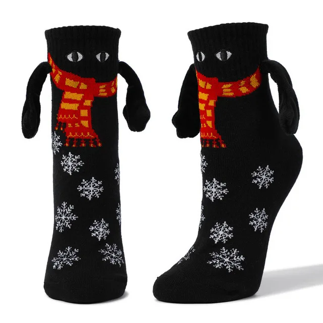 חג המולד מגנטי היניקה יד ביד גרביים שחור לבן יוניסקס מחזיקים ידיים גרביים ארוכות בנות Harajuku זוג חמוד גרב כותנה - 3