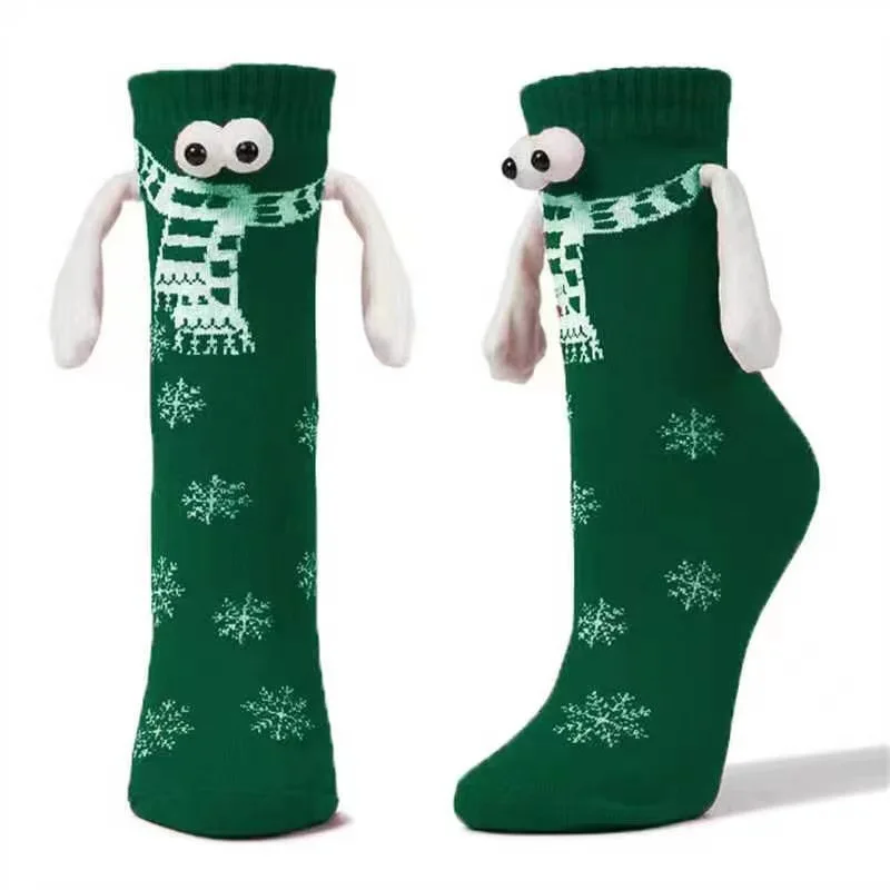חג המולד מגנטי היניקה יד ביד גרביים שחור לבן יוניסקס מחזיקים ידיים גרביים ארוכות בנות Harajuku זוג חמוד גרב כותנה - 4