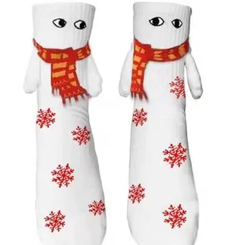 חג המולד מגנטי היניקה יד ביד גרביים שחור לבן יוניסקס מחזיקים ידיים גרביים ארוכות בנות Harajuku זוג חמוד גרב כותנה - 5