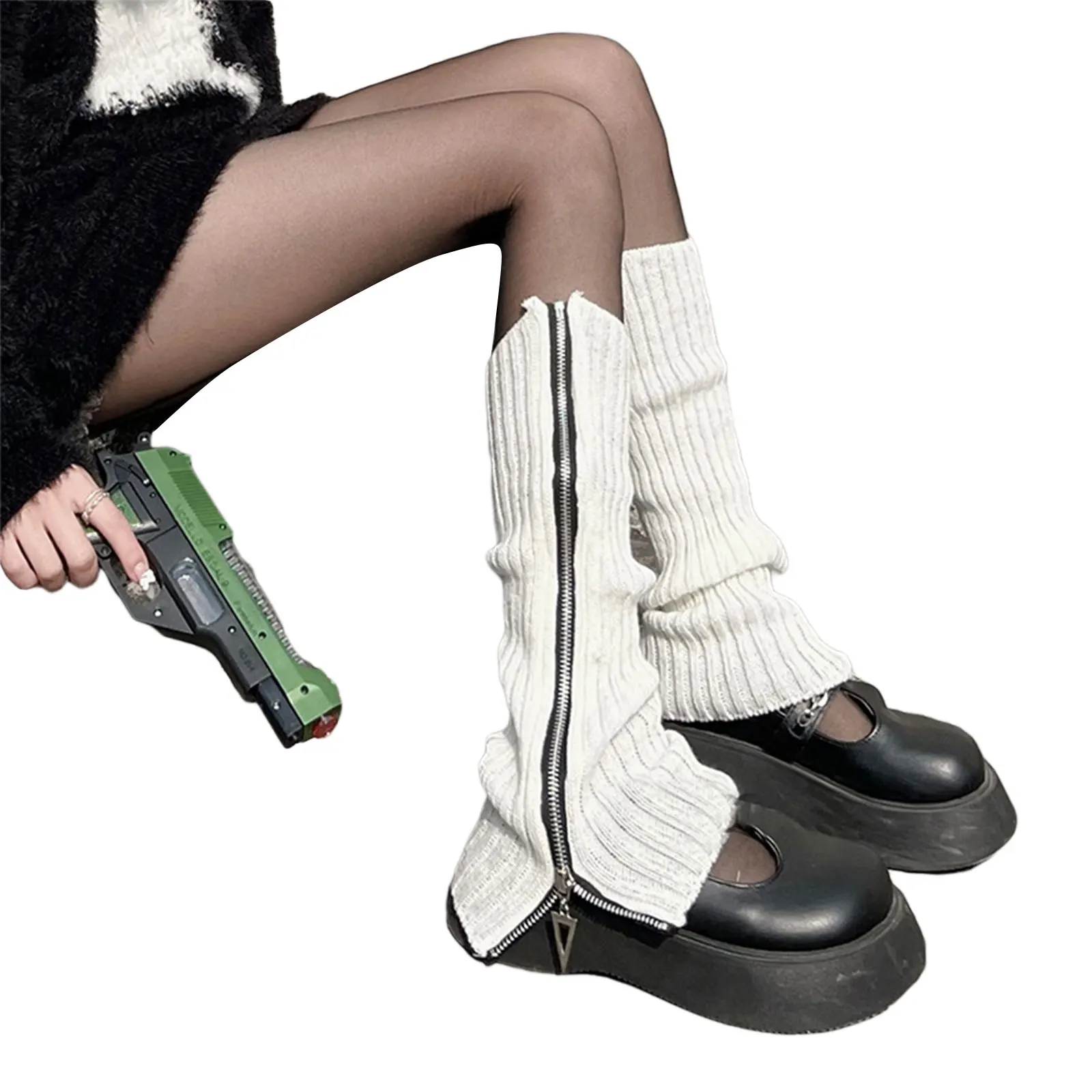 חדש Y2K בגדי נשים סרוגים רגל מחממי הברך גבוה אביזרי סגנון מחוספס מחממי רגליים על בנות בגיל העשרה - 4