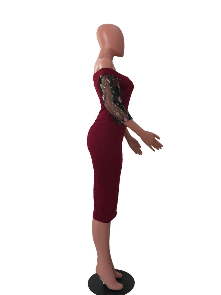 חשופות כתף שמלות לנשים קו נטוי הצוואר מודפס גזה טלאים פנס שרוול יוממות בסגנון רטרו מותניים צרים Vestidos 2023 - 4