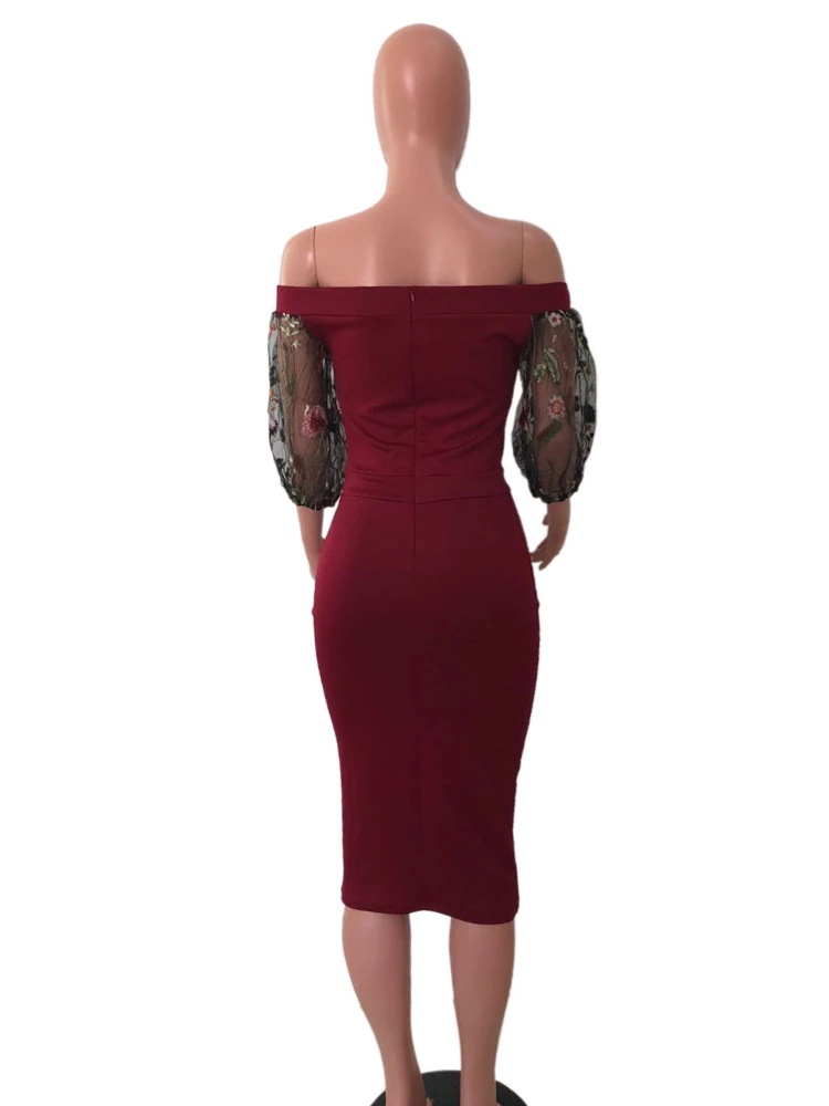 חשופות כתף שמלות לנשים קו נטוי הצוואר מודפס גזה טלאים פנס שרוול יוממות בסגנון רטרו מותניים צרים Vestidos 2023 - 5