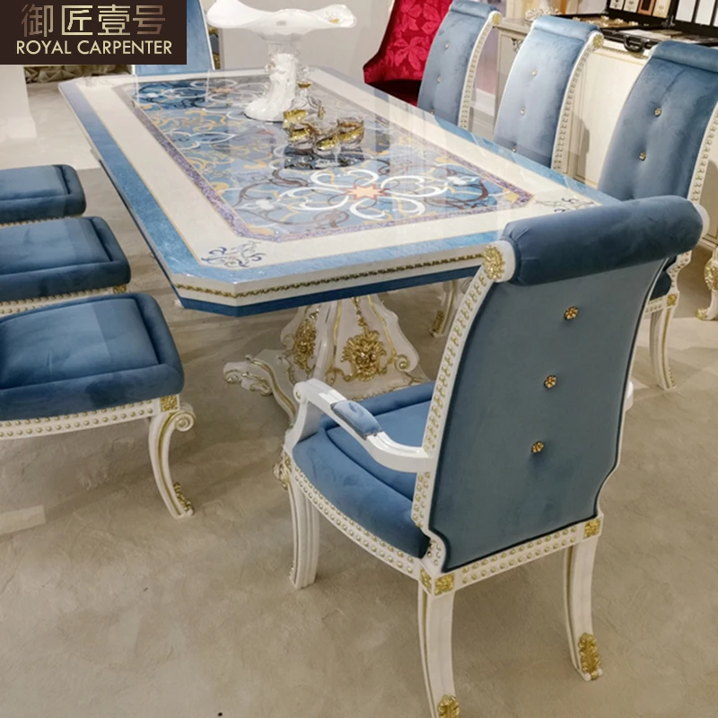 סגנון אירופאי שולחן אוכל, כיסא שילוב צרפתית שולחן מלבני משק בית עץ מלא מגולף השולחן - 4