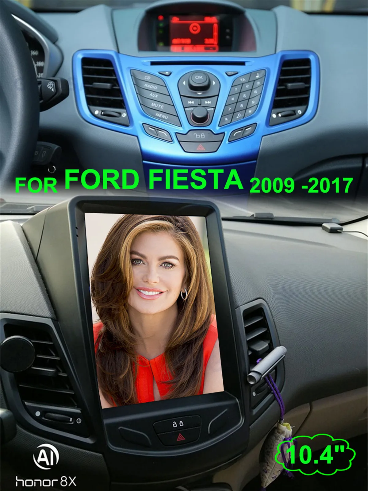 רדיו במכונית על פורד פיאסטה 2009 - 2016 טסלה סגנון מסך נגן מולטימדיה לרכב לשחק חכם מערכת אנדרואיד 13 אוטומטי אודיו - 0