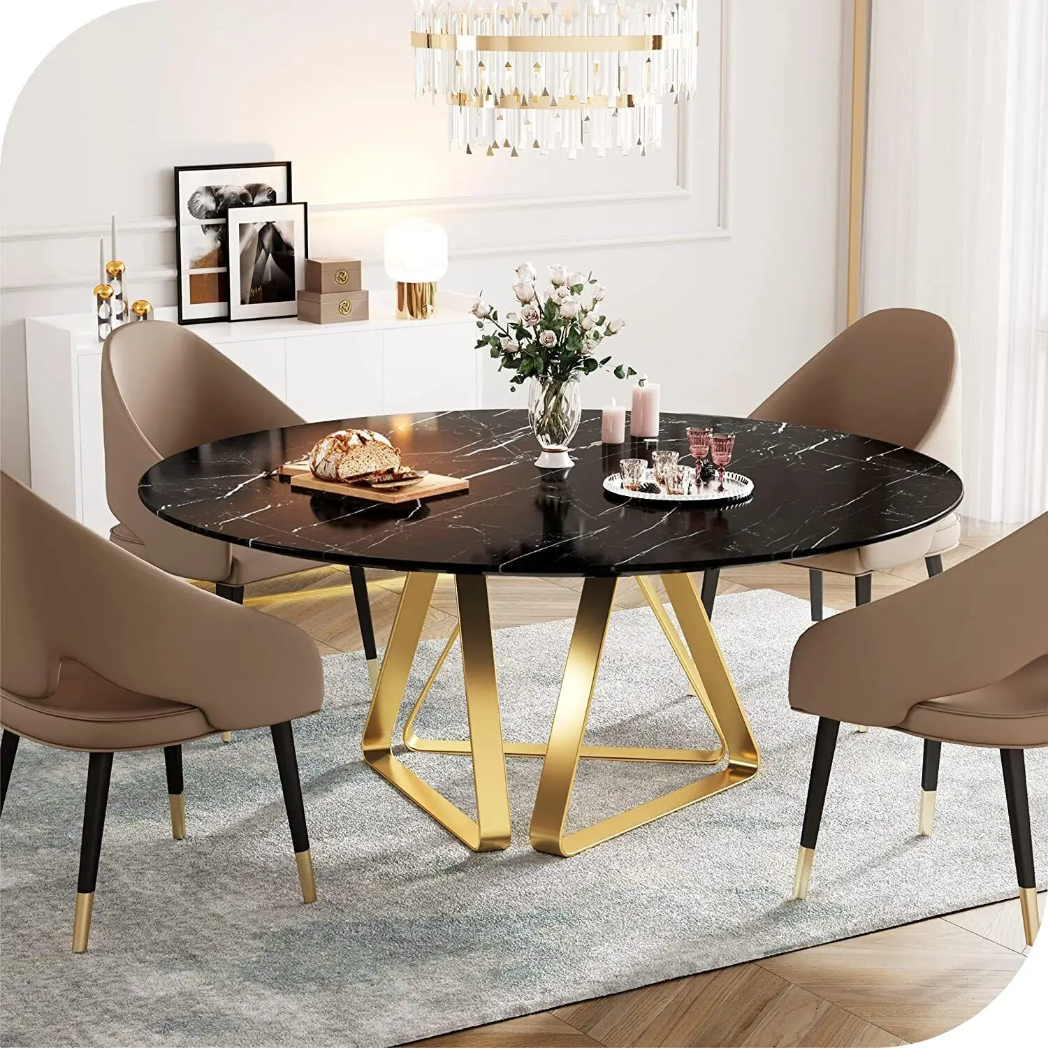 שולחן האוכל הנורדי סיבוב השיש העליון פאר מודרני האוכל, שולחן הסלון - 1