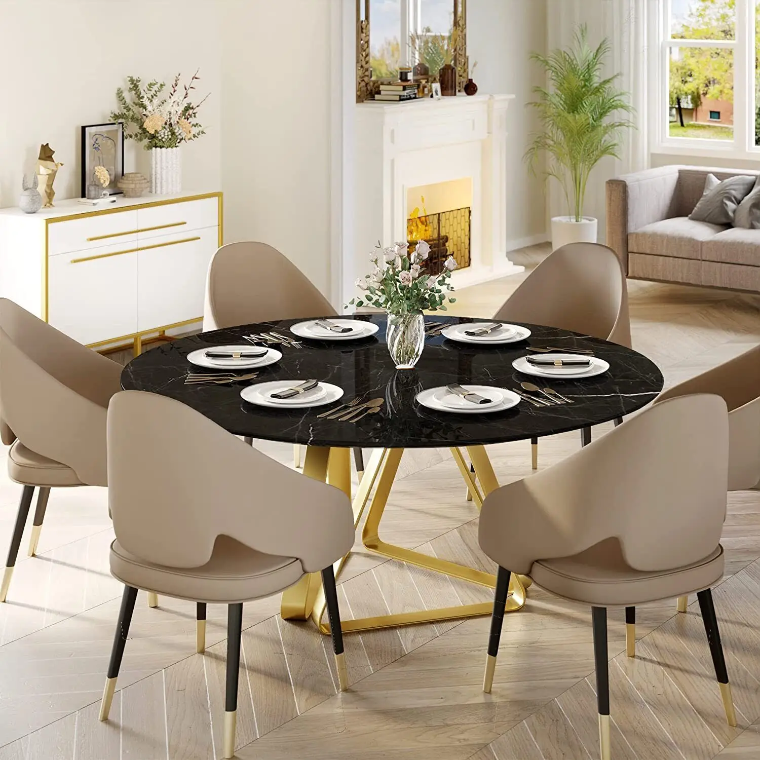 שולחן האוכל הנורדי סיבוב השיש העליון פאר מודרני האוכל, שולחן הסלון - 2