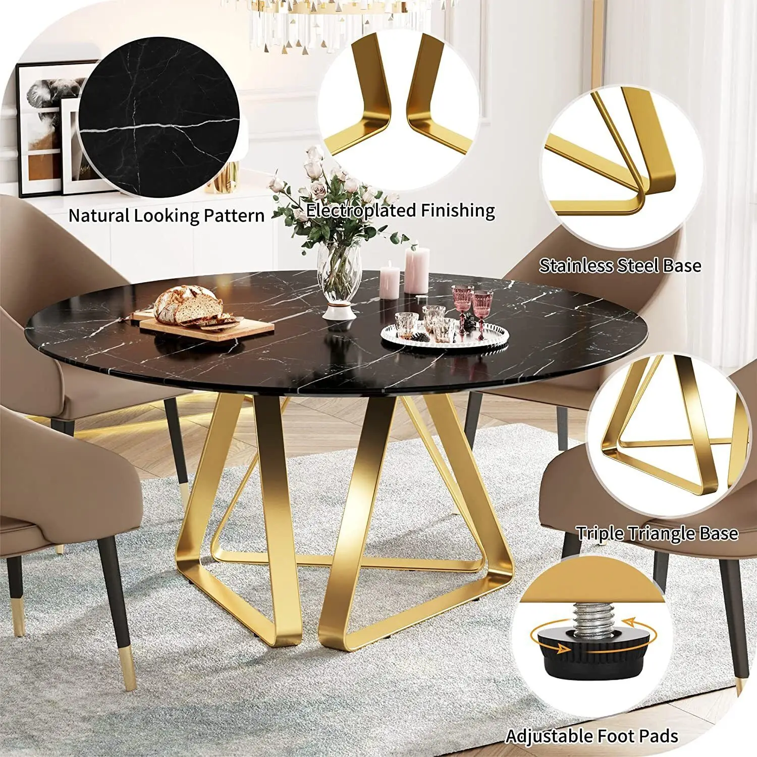 שולחן האוכל הנורדי סיבוב השיש העליון פאר מודרני האוכל, שולחן הסלון - 3