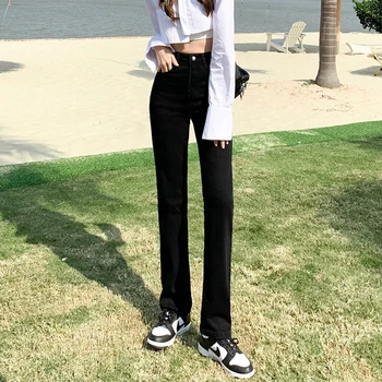 אביב סתיו כל התאמה הג 'ינס נשים מקרית Slim גבוהה המותניים ג' ינס רצים מכנסי נשים אופנה קוריאנית לובשים רחוב חדש 2023