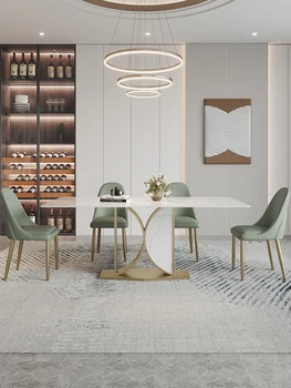 אור יוקרה רוק לוח שולחן האוכל, מודרני מינימליסטי סלון מעצבים, מלבני שולחן אוכל, כיסא משולב