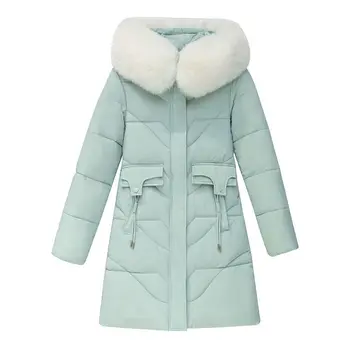 החורף החדשה כותנה נשים מעיל אמצע אורך ברדס גדול פרווה צווארון נשים נשים מעיל Windproof מעיל מעילי הדובון