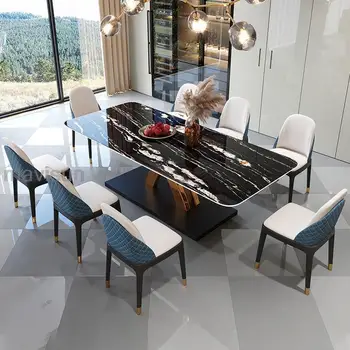 המטבח מלבן שולחן כיסא שילוב איטלקי משק הבית לוח ריהוט קפה שולחן נירוסטה בסיס שולחן האוכל