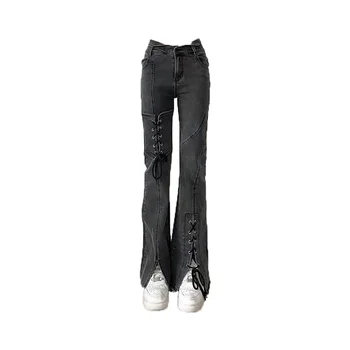 חוש עיצוב ג ' ינס של נשים 2023 הקיץ החדש גבוהה המותניים רזה סימטרית תחרה פיצול סלים למשוך את המכנסיים למעלה