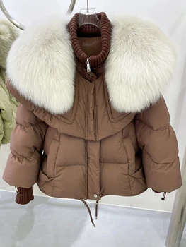 חם למכור פרוות שועל צווארון גבוה פוך למטה מעיל פרווה לנשים קצרות מעיל החורף 2023 אופנתי חדש לחם המעיל