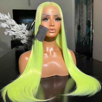 ירוק ניאון צבעוניים 26Inch בורגנדי סינטטי ישר פאה הקדמי של תחרה לנשים שחורות עם שיער חום סיבים עמידים פאות