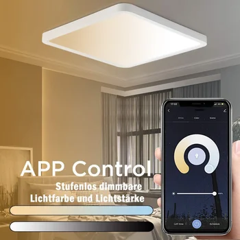 כיכר חכמה LED מנורת תקרה אפליקציה של שליטה מרחוק עץ תבואה שליטה קולית אלקסה Dimmable הברק האור בסלון