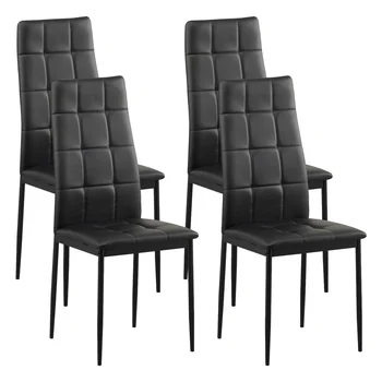 כסאות אוכל סט של 4, מודרני עור PU פרסונס כסאות אוכל, גבוהה גידם מבטא כיסאות עם משענת רגליים ממתכת עבור קי