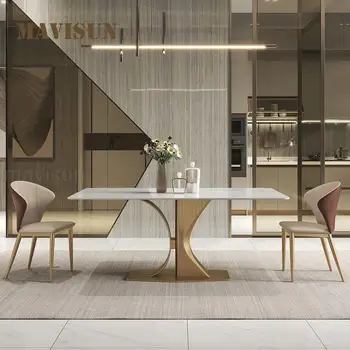 לבן מבריק לוח שולחן האוכל האור יוקרה מודרני מינימליסטי High-end מעצב יצירתי מלבני שולחן כיסא להגדיר