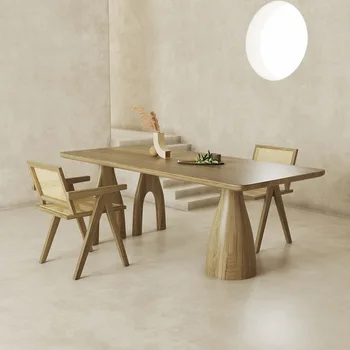 נורדי אוכל עץ מלא, שולחן מעצב יומן אמנות שולחן עבודה מלבני קייטרינג הביתה מסעדה שולחן משולב