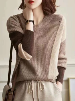 סוודרים לנשים החורף 2023 חדש שרוול ארוך העליון קוריאני אופנה סוודר רופף V-צוואר סריגים גדולים בגדי נשים ג ' מפרים.