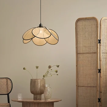 סריגה קש התקרה נברשות Lustres ניתן לעמעום אור LED תליון עיצוב חדר תלויות מנורות קישוט הבית על שולחן האוכל