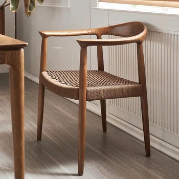 עץ מלא קש כסאות אוכל במסעדה ריהוט חדש בסגנון סיני ללמוד בבית כיסאות יצירתי תה חדר פנאי כיסא