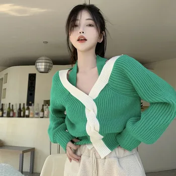 תוספות שיק הקולר Pullovers סוודרים לנשים בסגנון קוריאני צעירה אופנה פשוטה מצופים סתיו בנות מזג קצוץ מקסימום